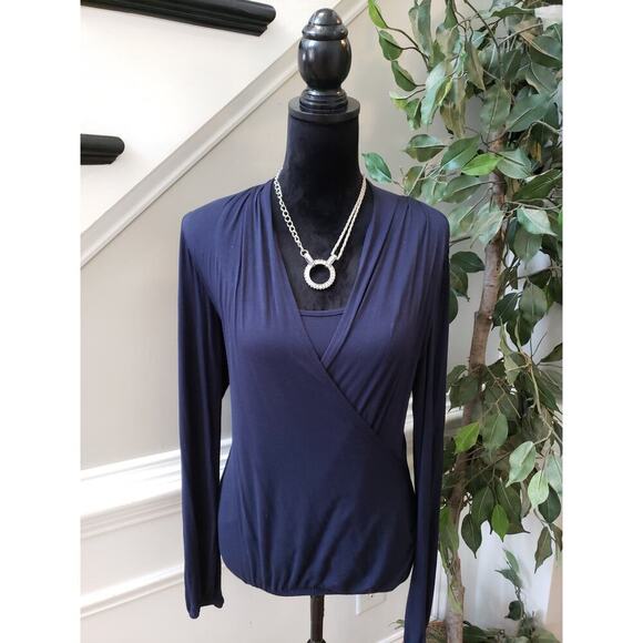 Women's Premise Studio Navy Long Sleeve Top with Cross Front Size S - Picture 2 of 11